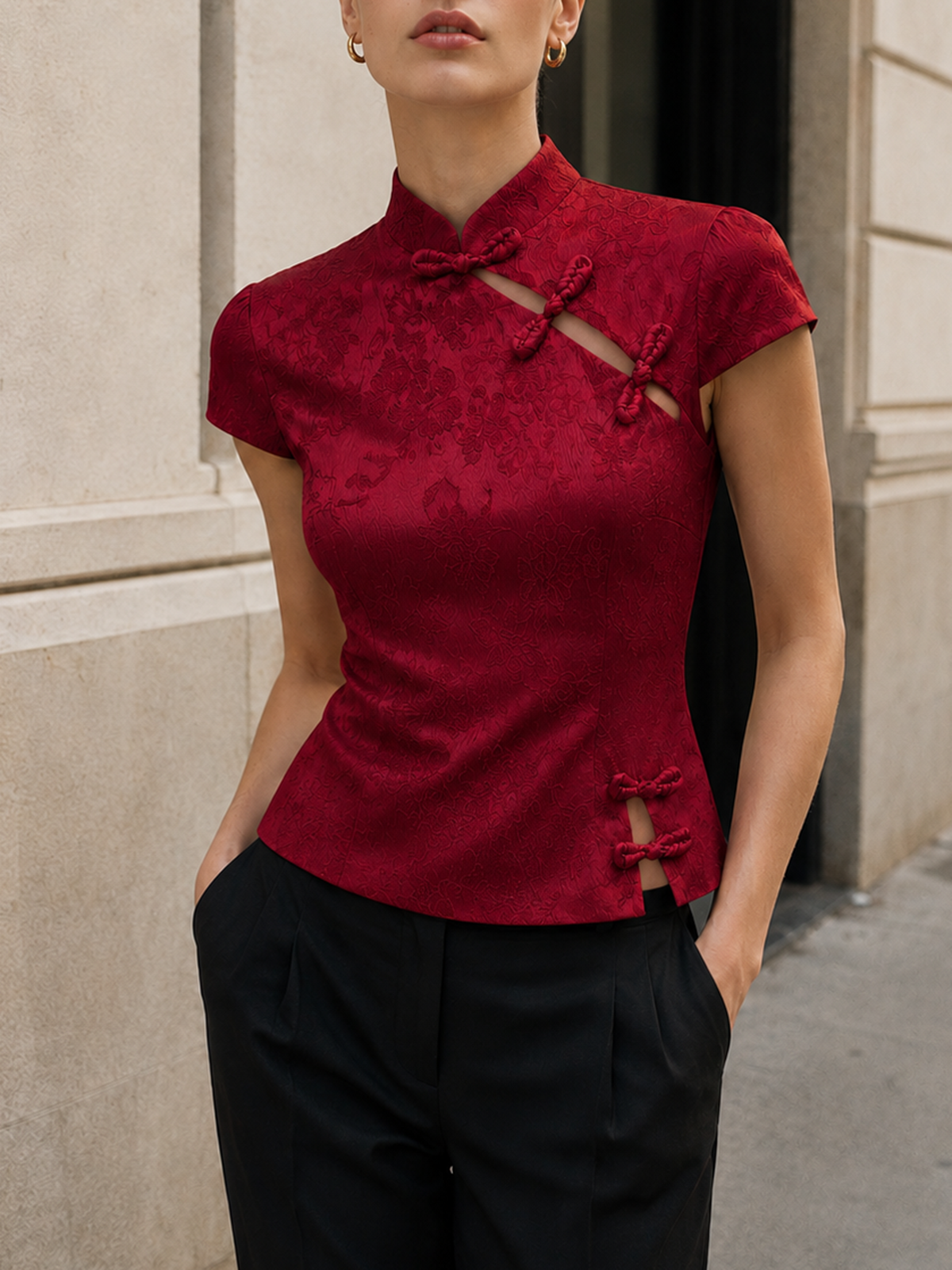 Frog Button Jacquard Cheongsam Top