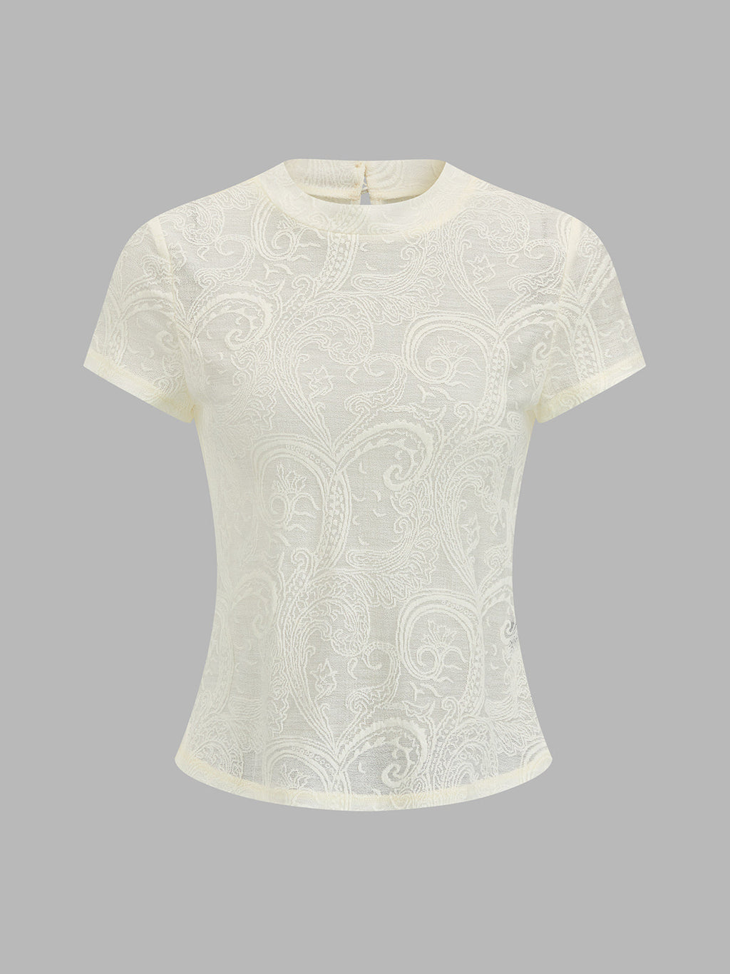 Semi-Sheer Paisley Short Sleeve Top