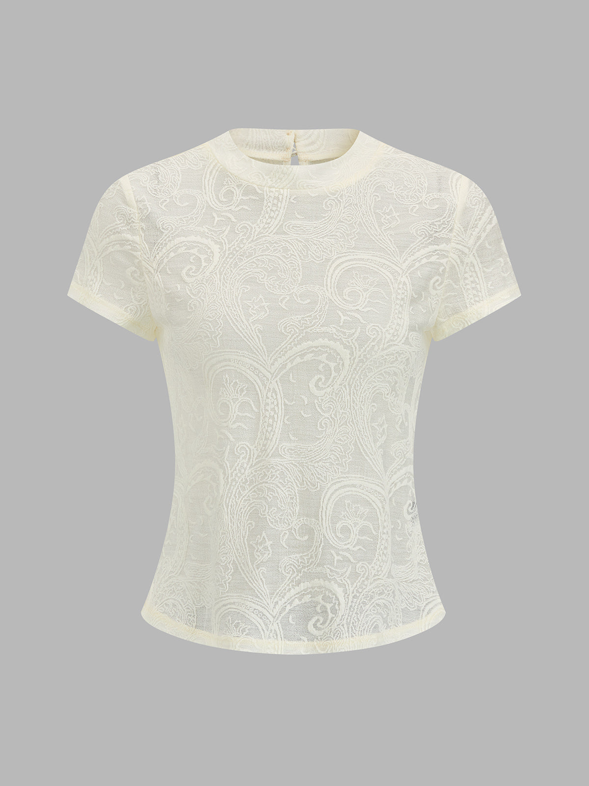 Semi-Sheer Paisley Short Sleeve Top