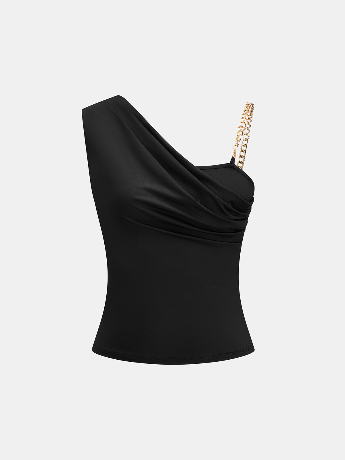 Chain Strap Draped One Shoulder Top