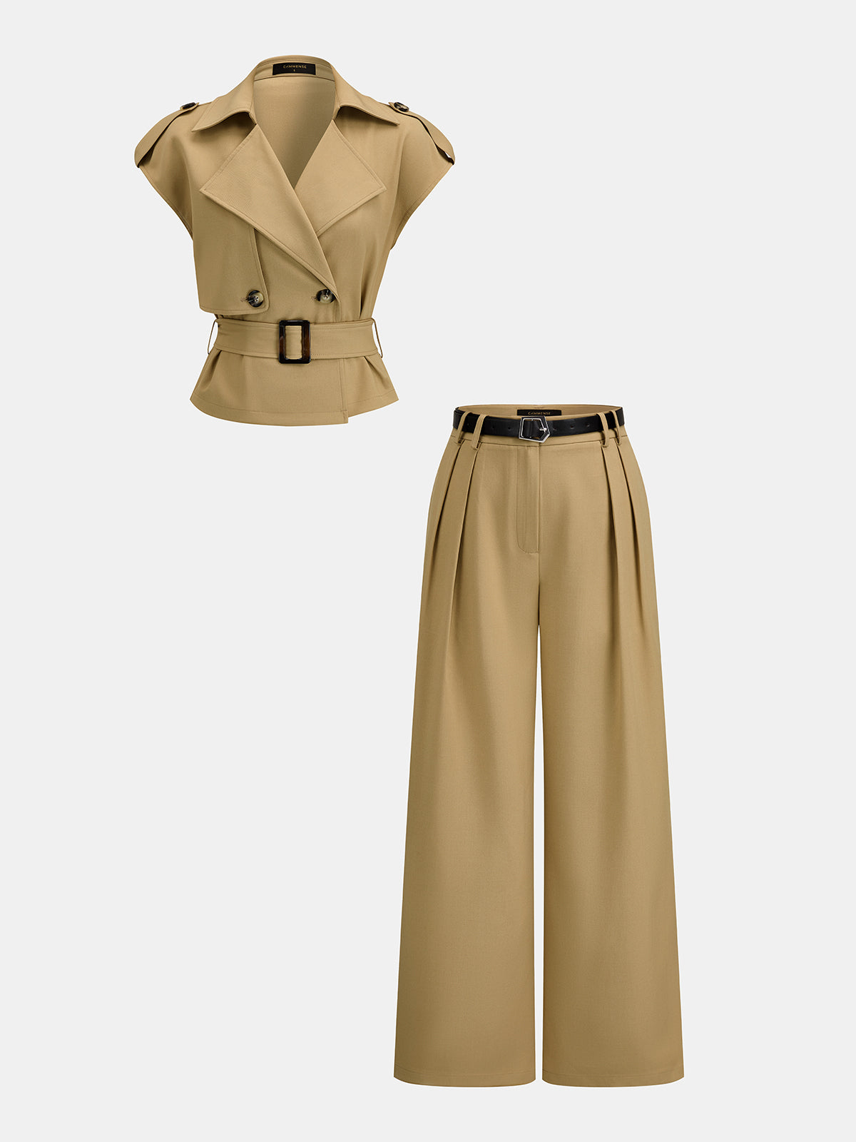Trench Belted Blouse & Pleated Pants Set