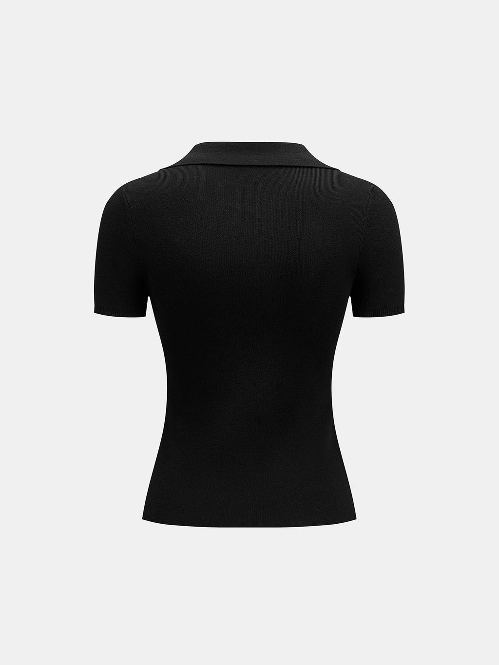 Polo Collar Sheer Panel Knit Top