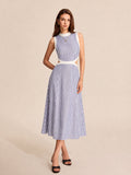 Mock Neck Waist Cutout Striped Maxi Dress