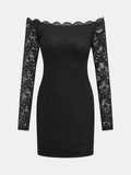 Off Shoulder Long Sleeve Lace Bodycon Mini Dress