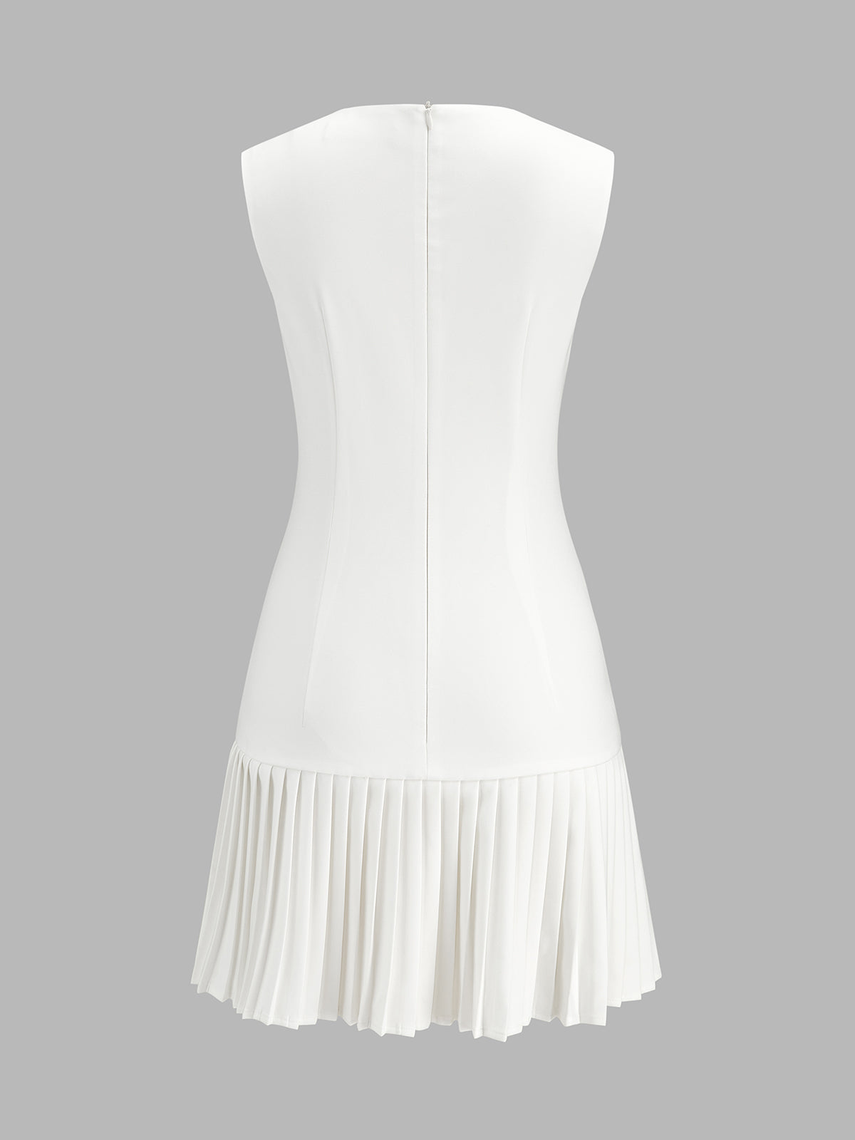 Scallop V Neck Pleated Hem Mini Dress