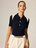 Color Block Polo Ribbed Knit Top