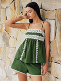 Lace Trim Cotton Cami Top & Shorts Set