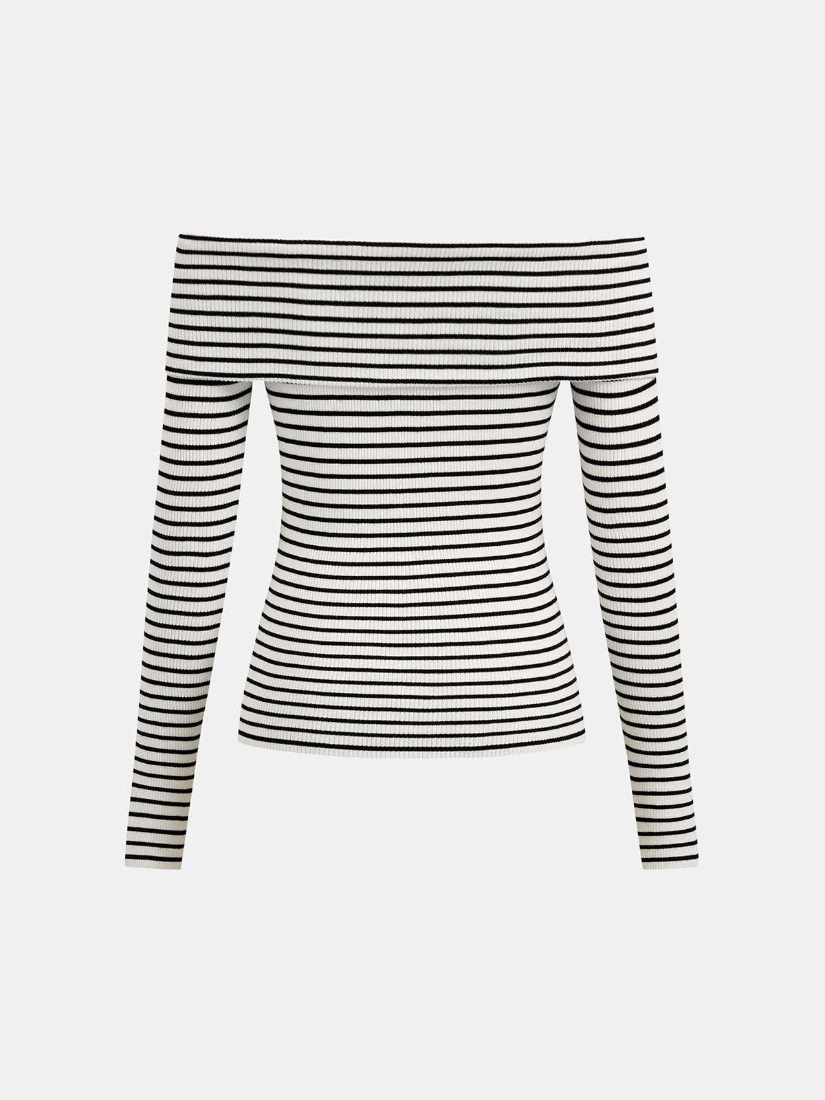 Striped Off Shoulder Rib Knit Top