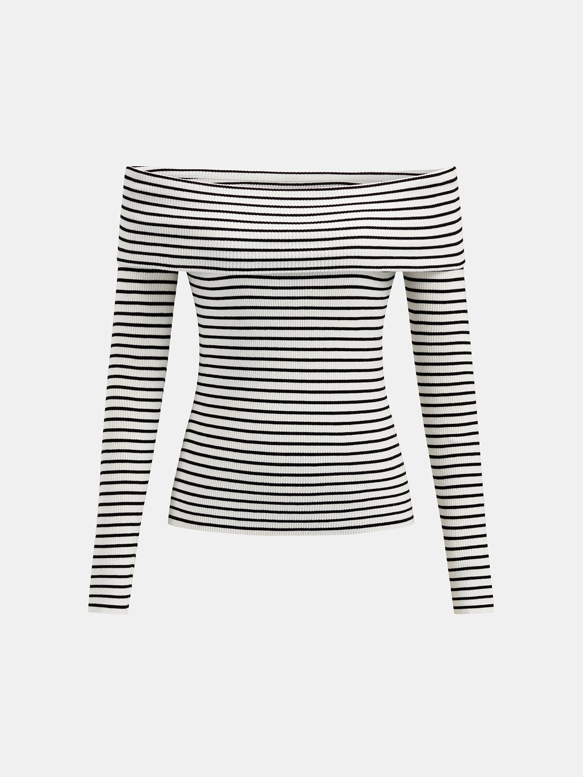 Striped Off Shoulder Rib Knit Top