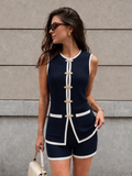 Contrast Trim Knit Two Piece Shorts Set
