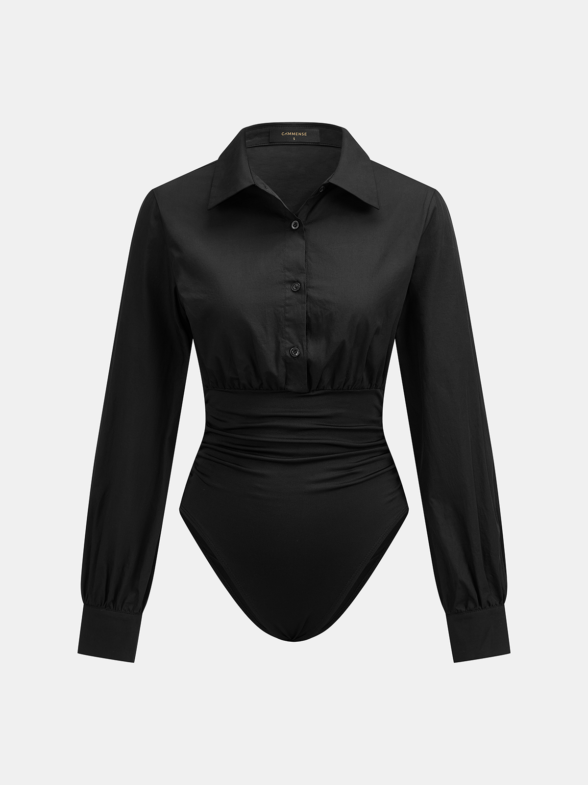Collared Ruched Long Sleeve Bodysuit