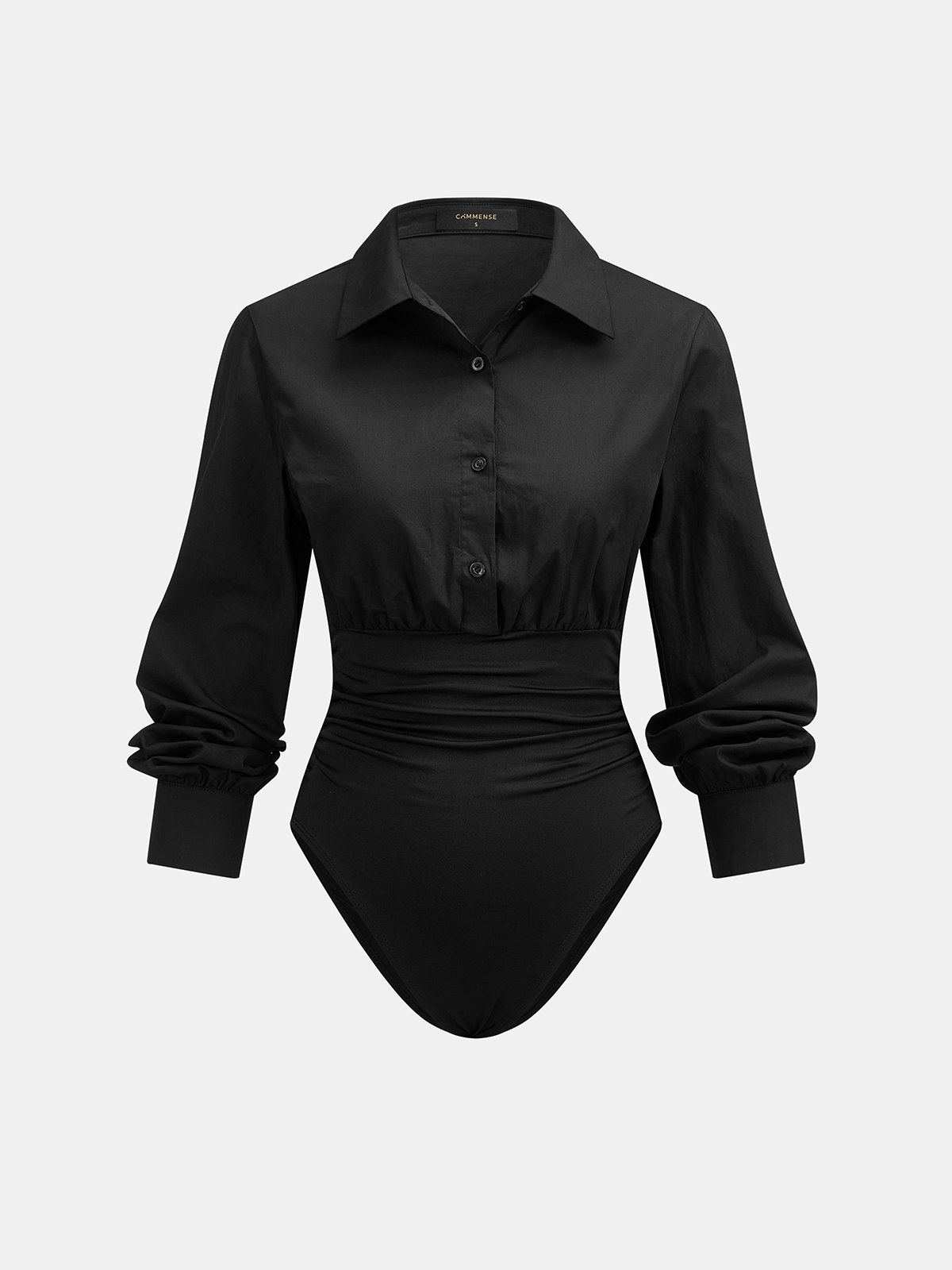 Collared Ruched Long Sleeve Bodysuit