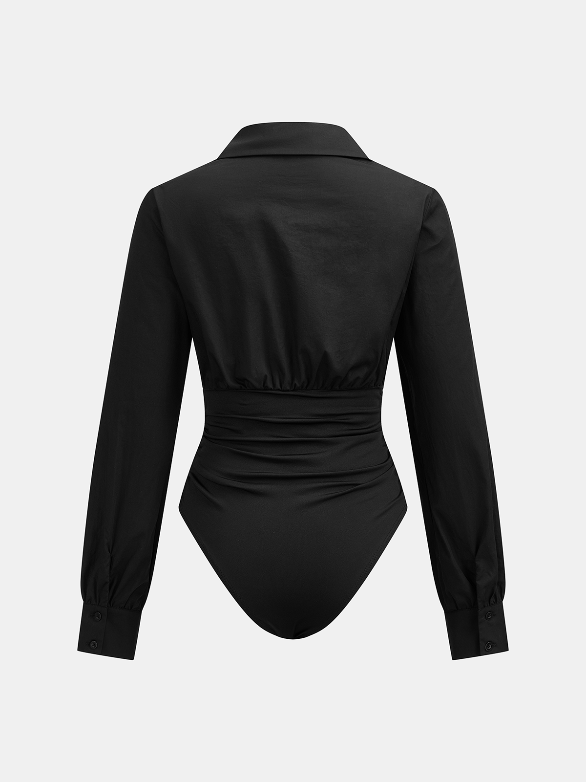 Collared Ruched Long Sleeve Bodysuit