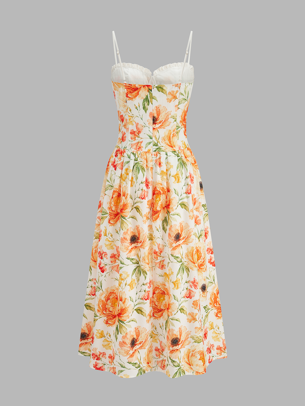 Ruffle Bust Floral Print Cami Midi Dress