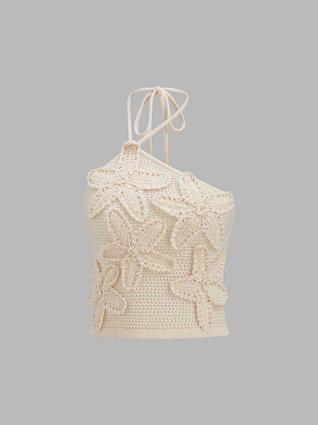 3D Floral Crochet Halter Knit Top