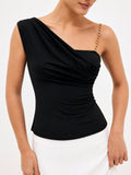 Chain Strap Draped One Shoulder Top
