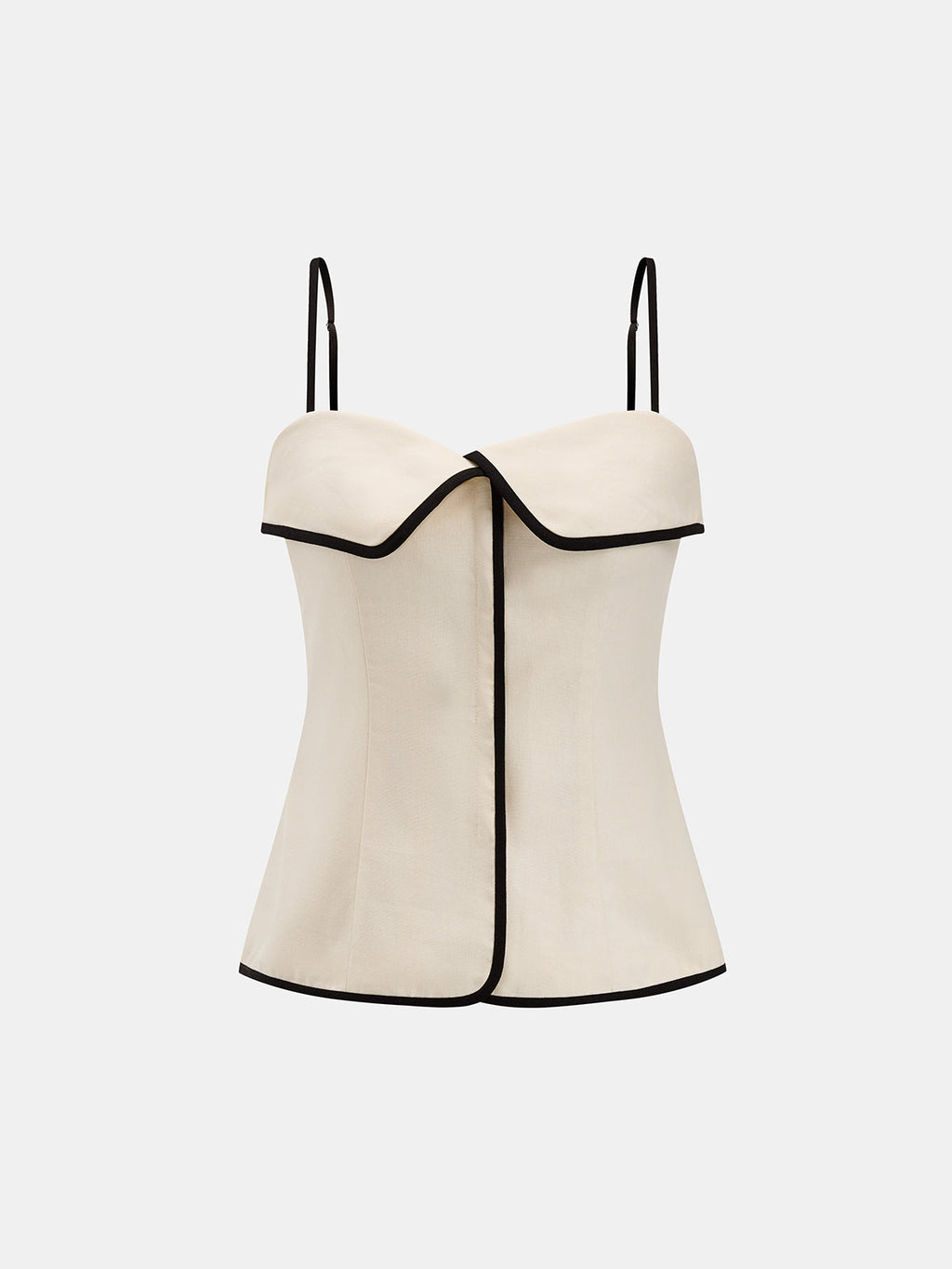 Contrast Piping Foldover Cotton Linen Cami Top