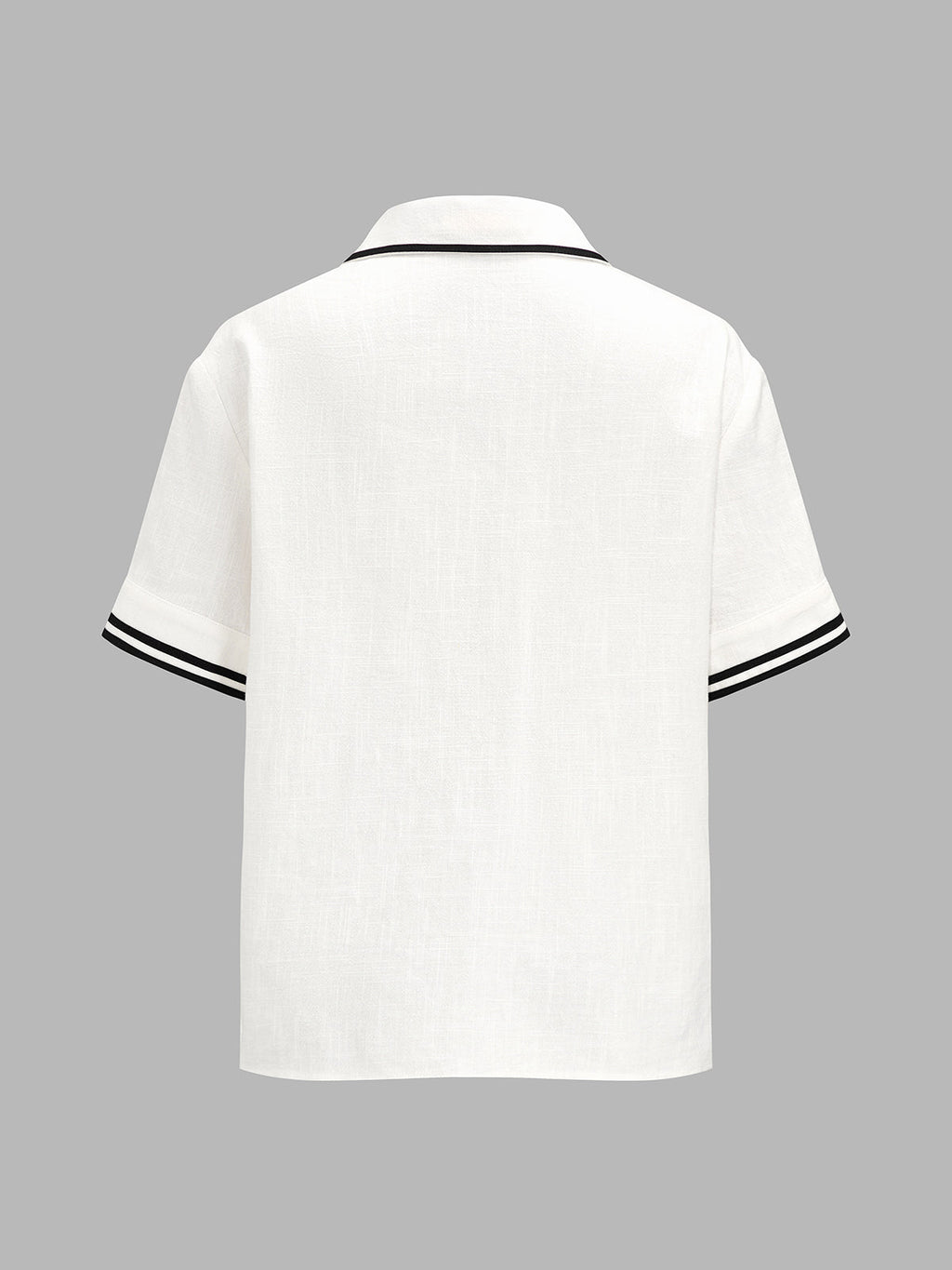 Contrast Trim Cotton Linen Two Piece Shorts Set
