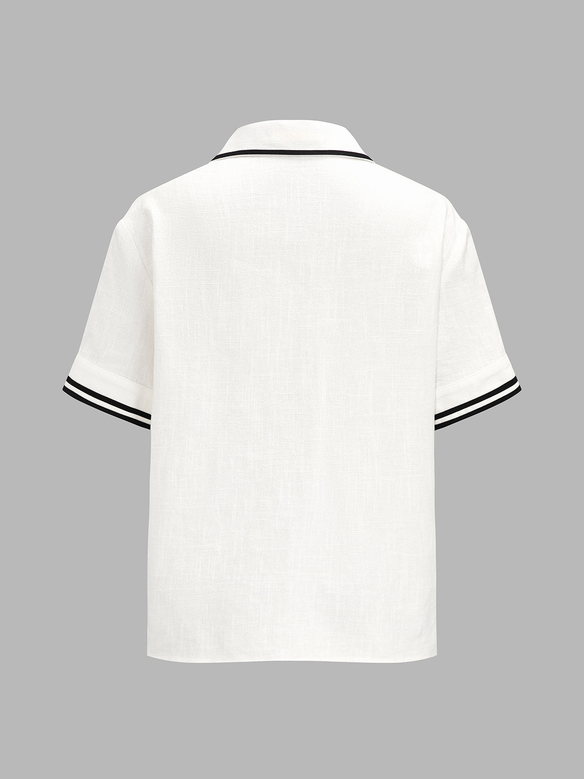 Contrast Trim Cotton Linen Two Piece Shorts Set