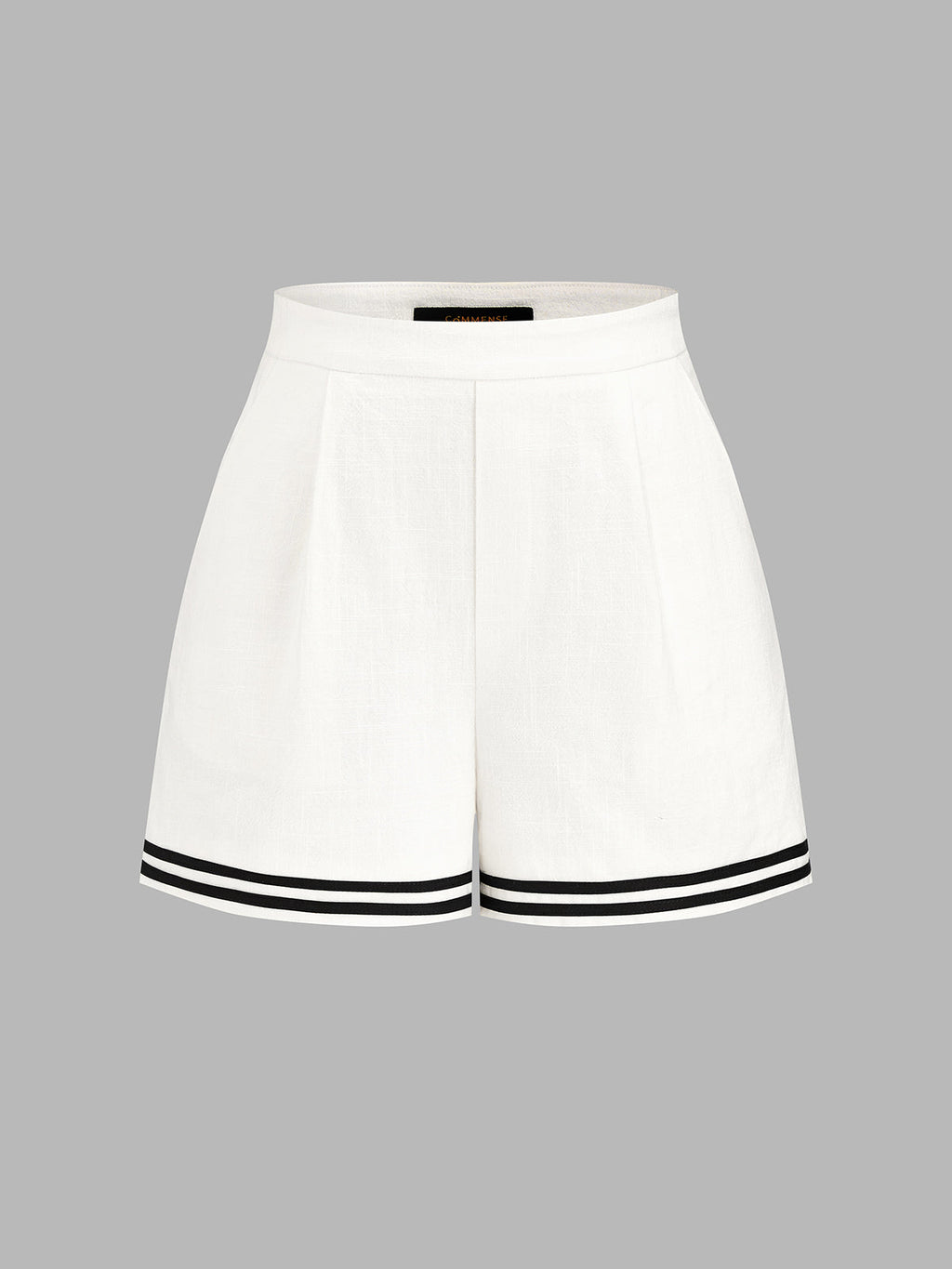 Contrast Trim Cotton Linen Two Piece Shorts Set