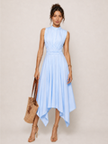 Stand Collar Sleeveless Irregular Hem Midi Dress