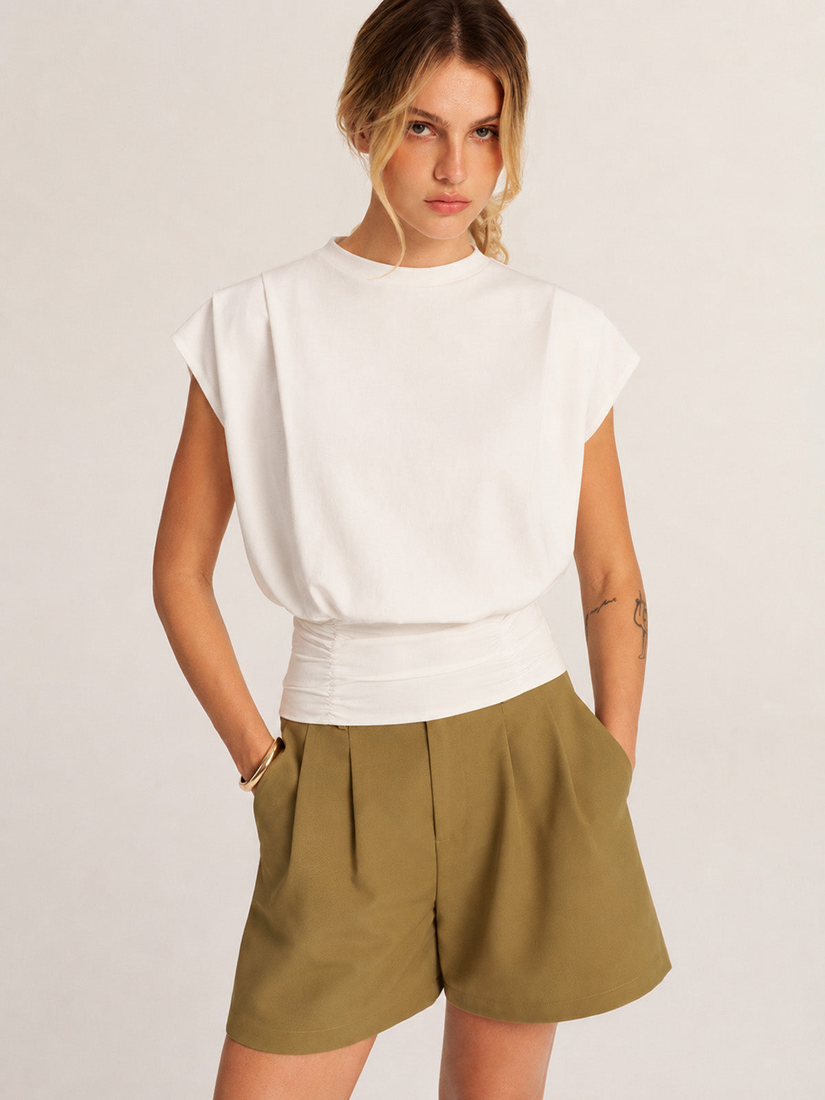 Cap Sleeve Ruched Waist Top