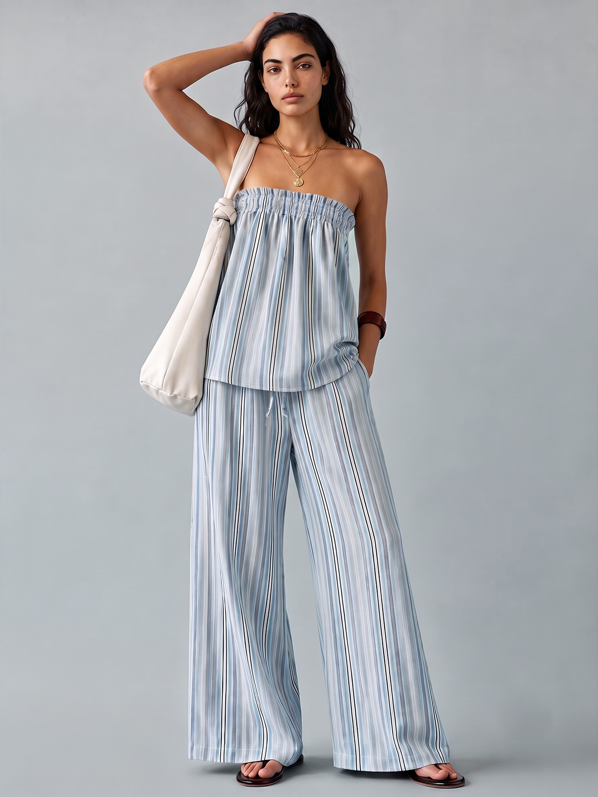 Striped Tube Top & Drawstring Pants Set