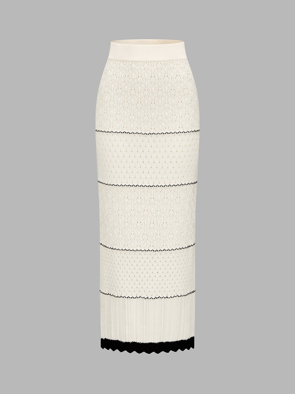 Contrast Trim Hollow Knit Two Piece Skirt Set