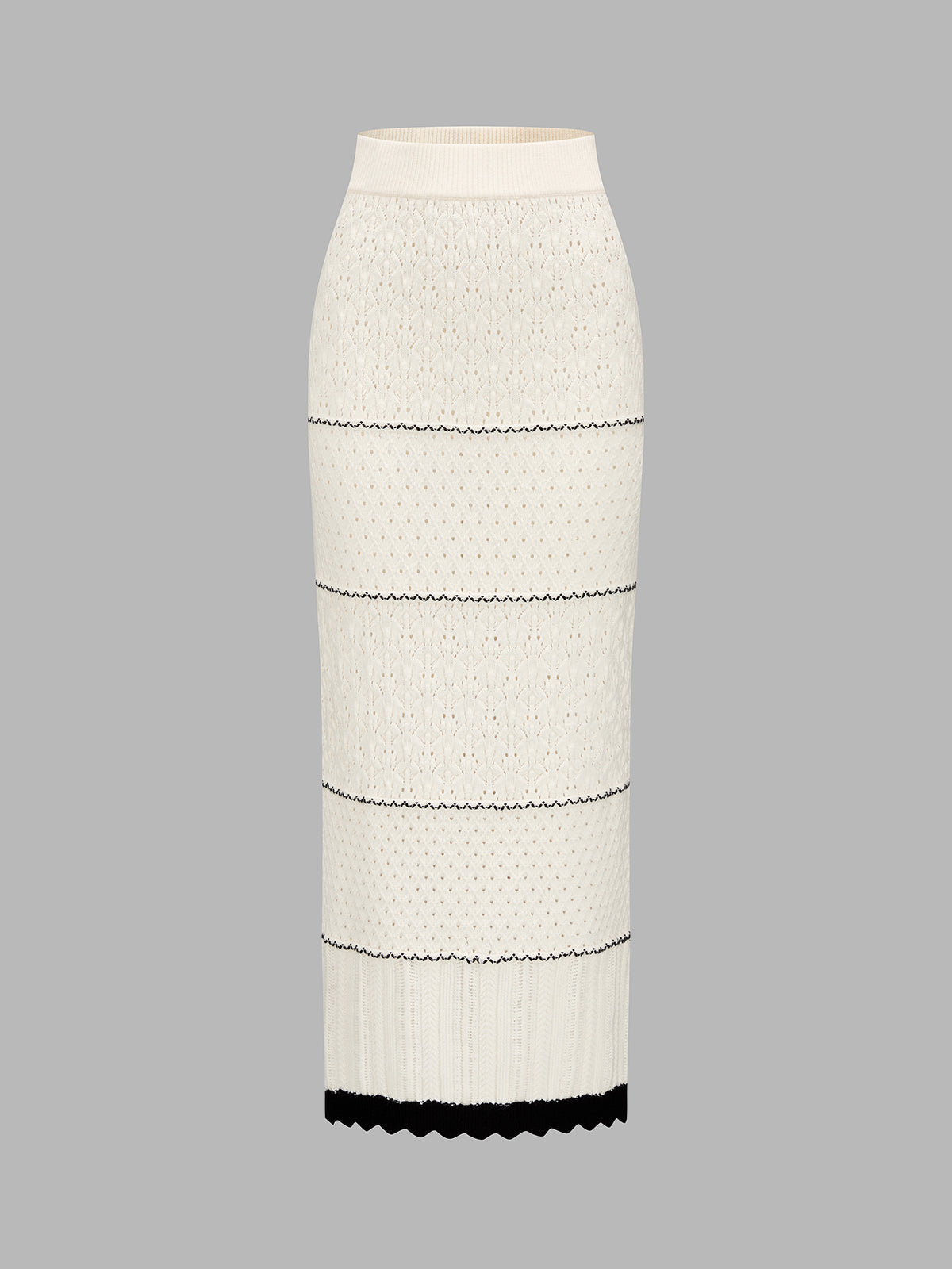 Contrast Trim Hollow Knit Two Piece Skirt Set
