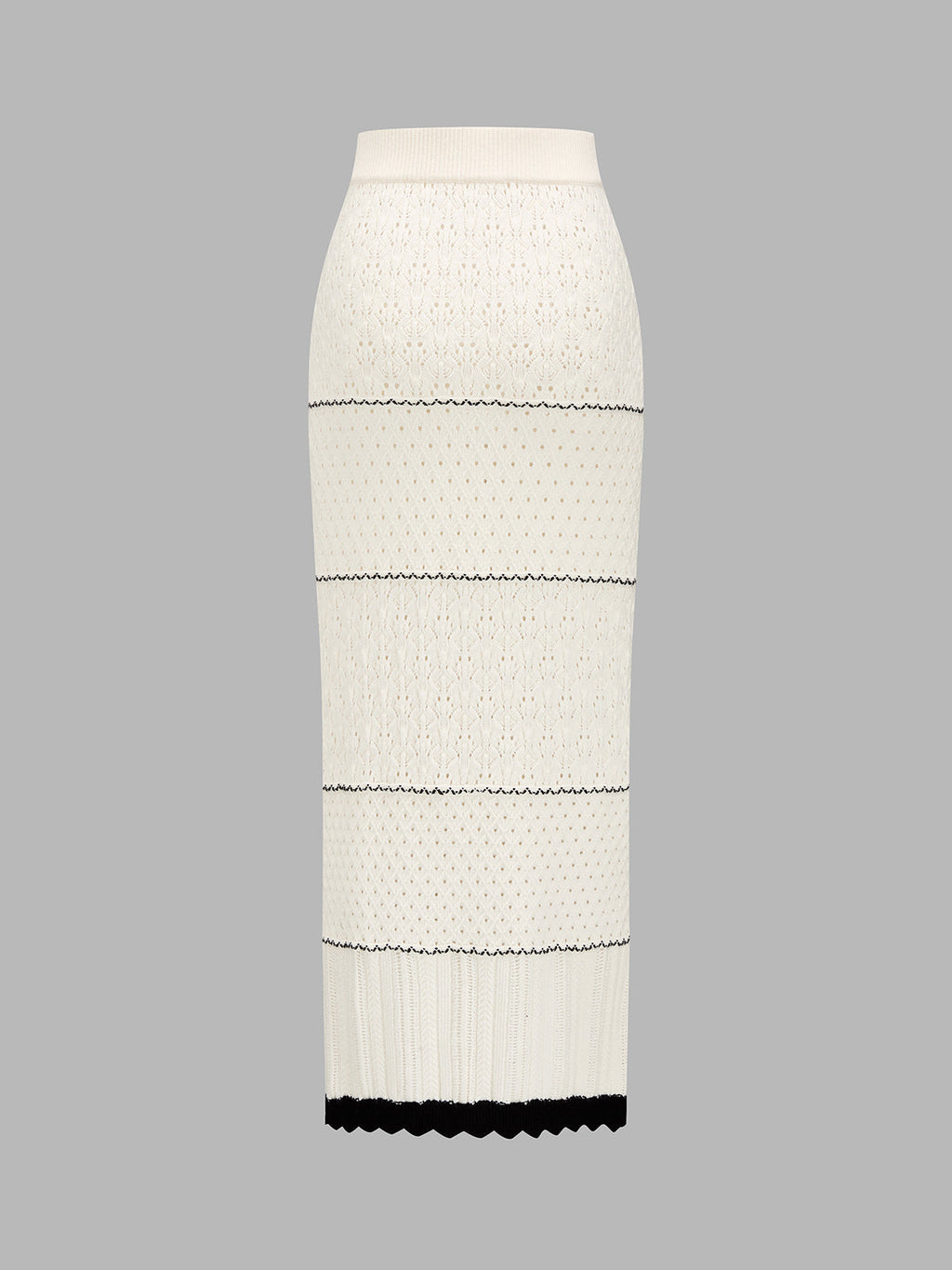 Contrast Trim Hollow Knit Two Piece Skirt Set