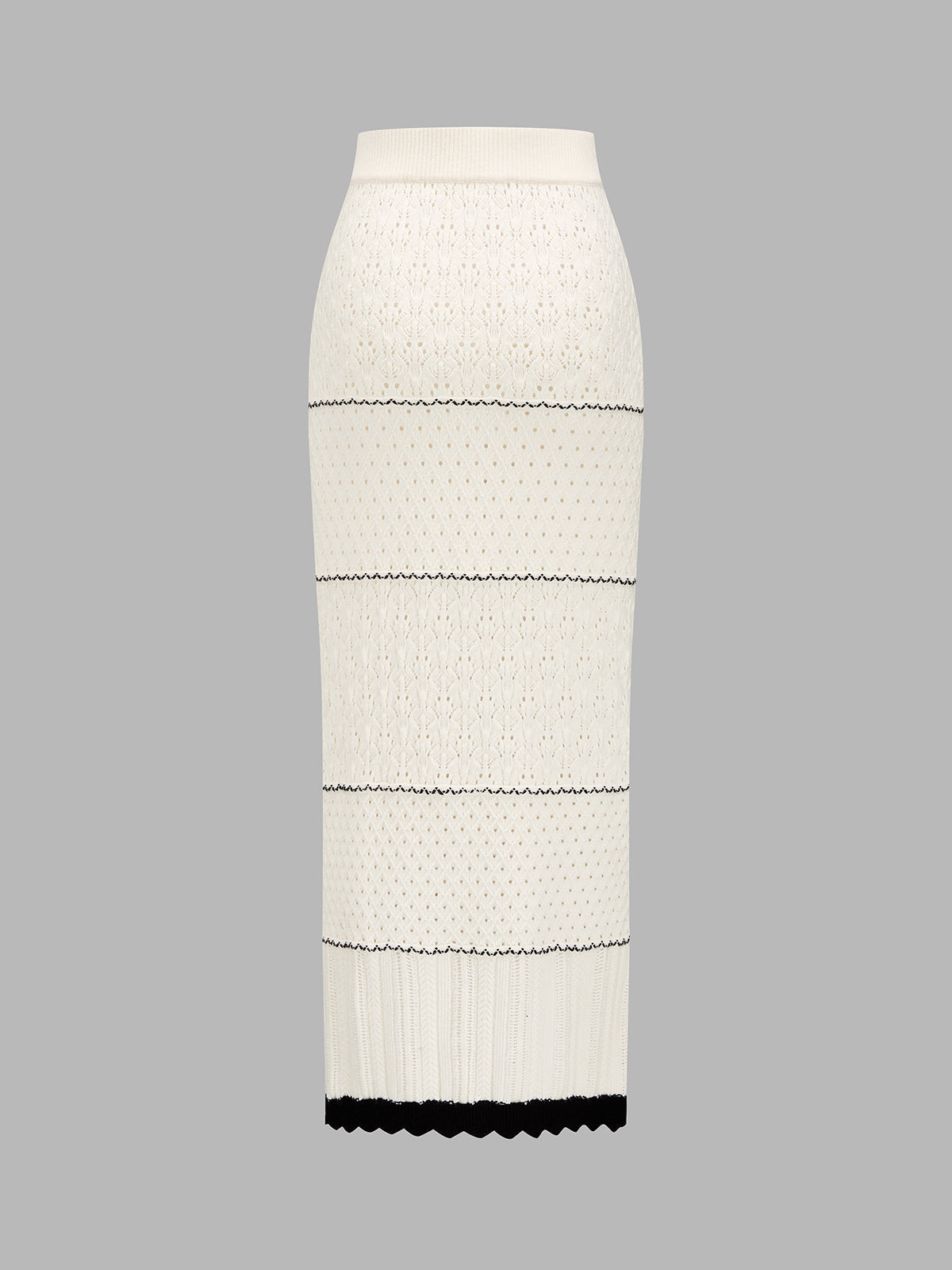 Contrast Trim Hollow Knit Two Piece Skirt Set
