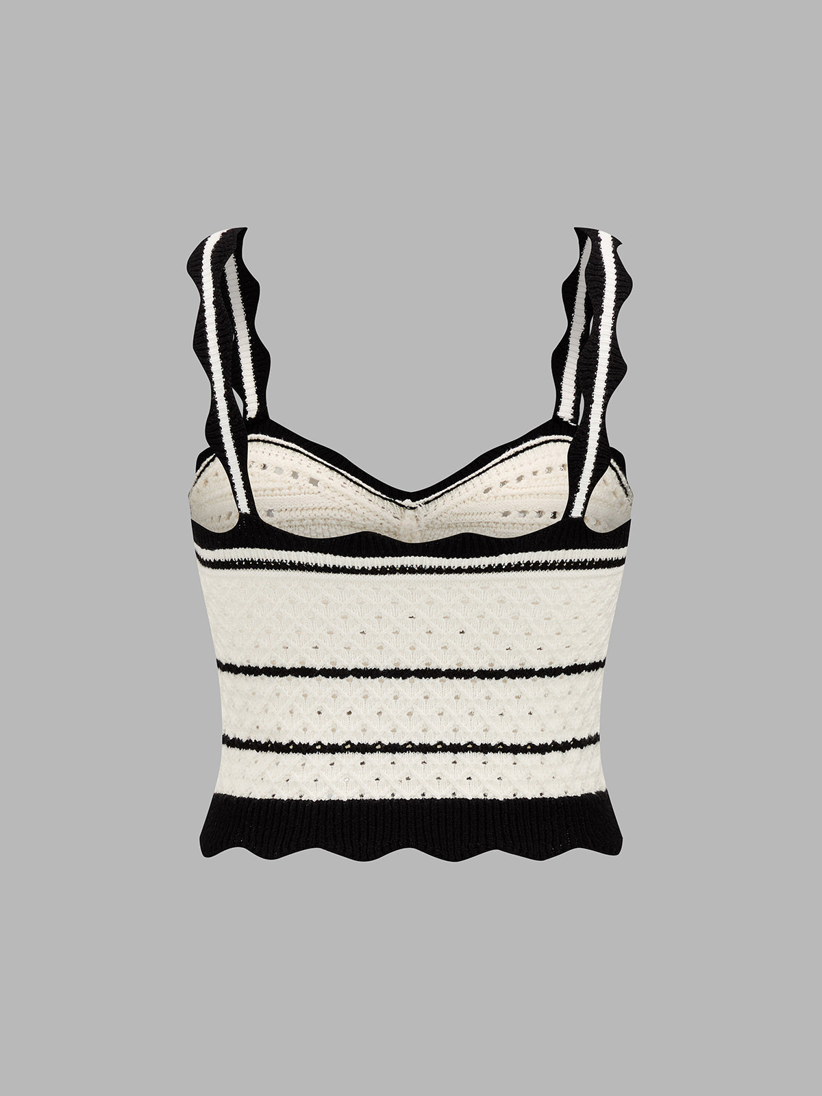 Contrast Trim Hollow Knit Two Piece Skirt Set