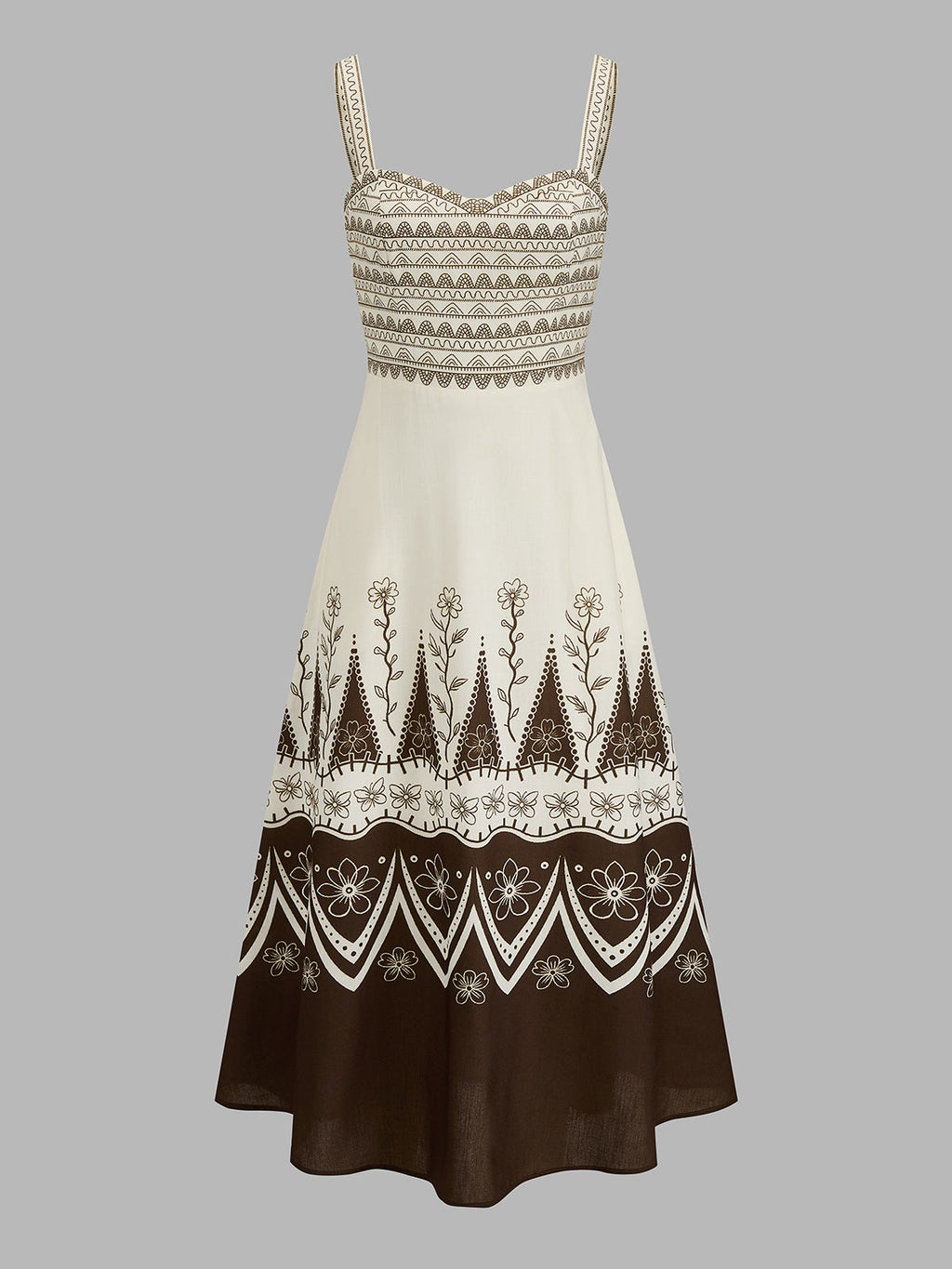 Border Print Sweetheart Midi Dress