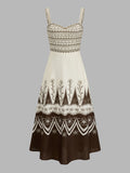 Border Print Sweetheart Midi Dress