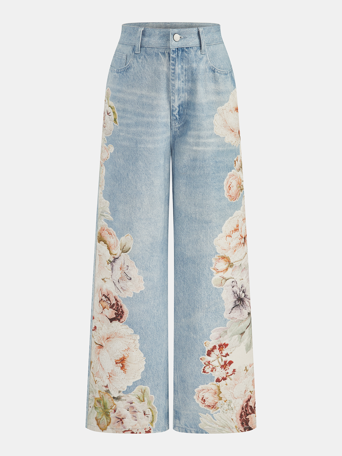 Flower Pattern Straight Leg Denim Pants