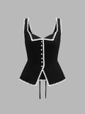 Scalloped Trim Button Front Tank Top