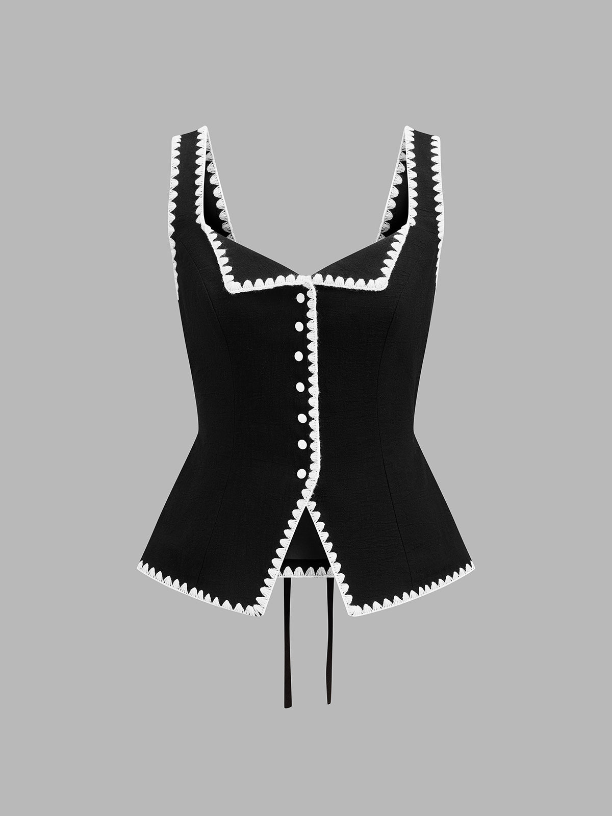 Scalloped Trim Button Front Tank Top
