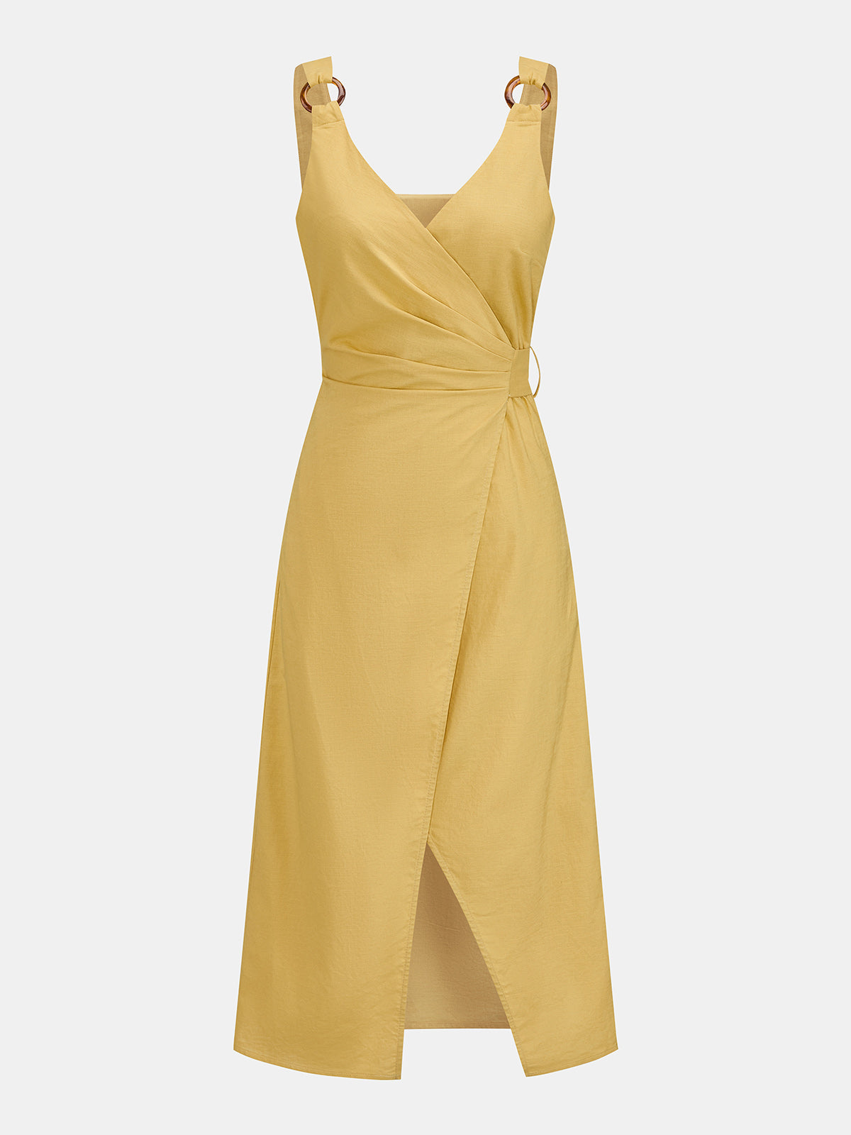 Cotton Linen Ring Strap Tie-Back Midi Dress