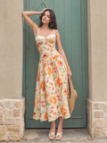 Ruffle Bust Floral Print Cami Midi Dress