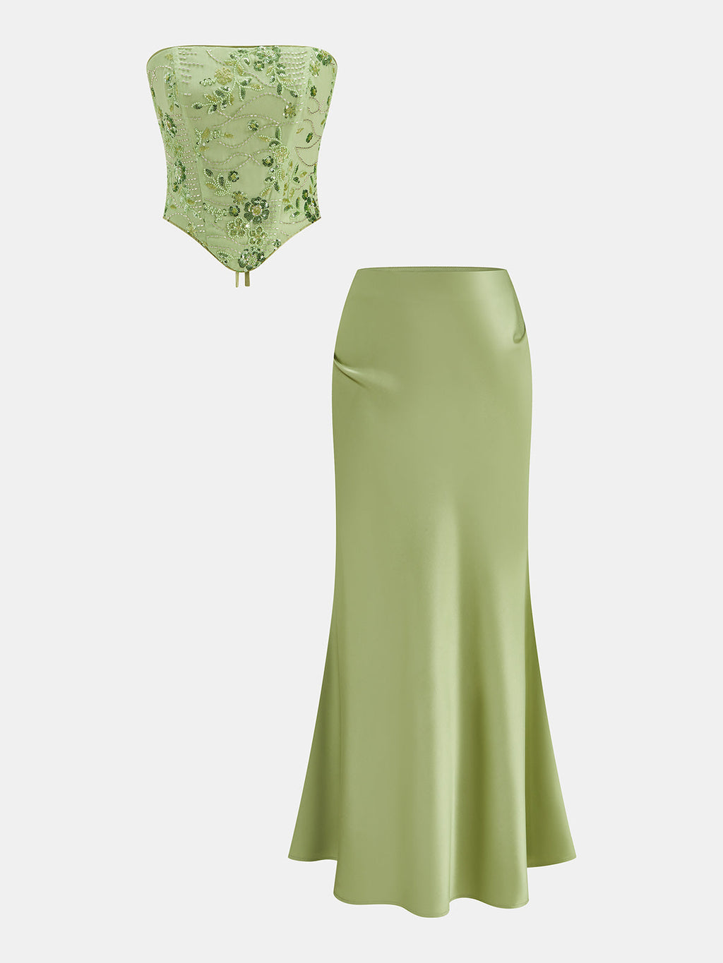 Hand Beaded Corset & Satin Mermaid Skirt Set