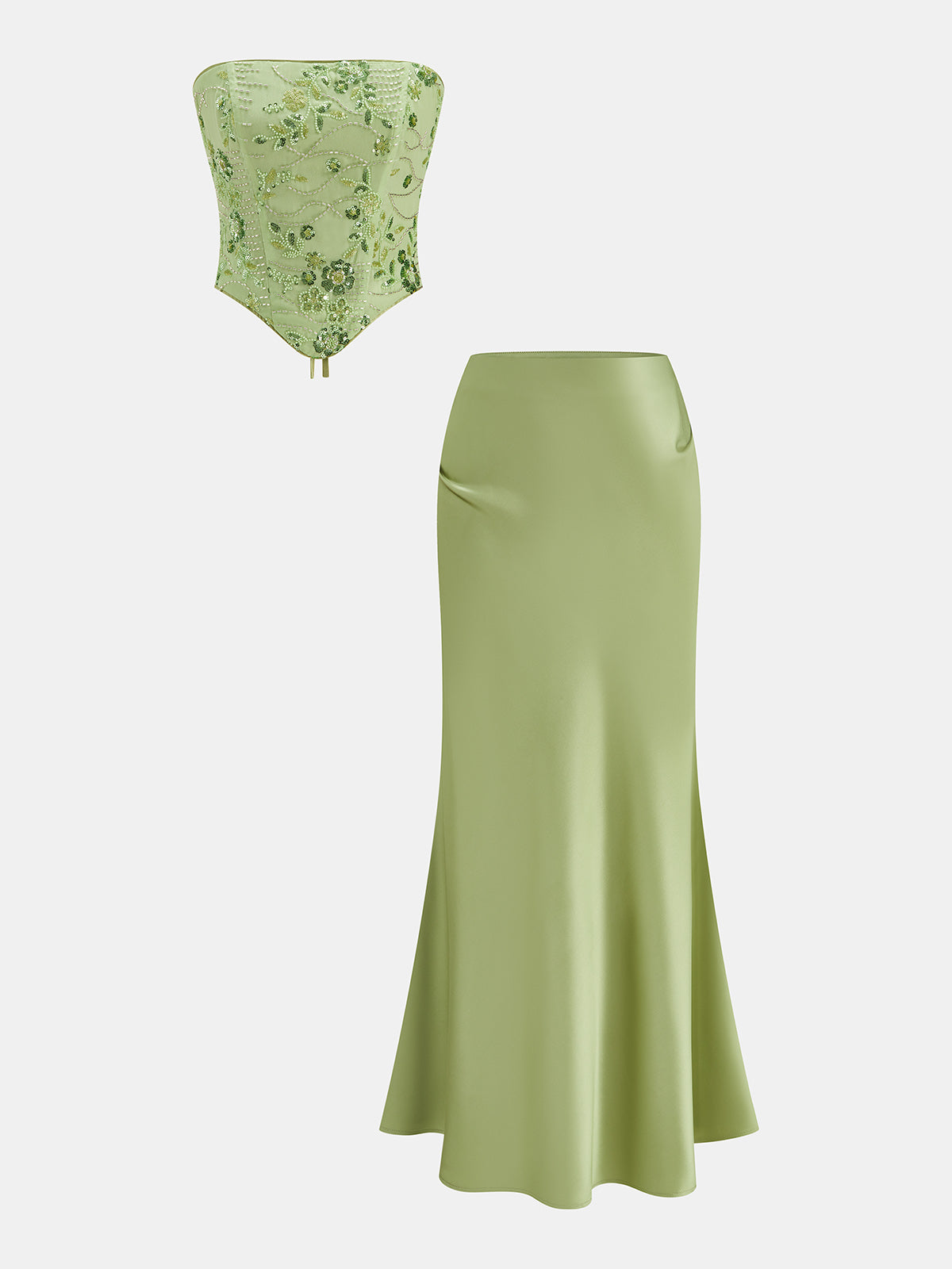 Hand Beaded Corset & Satin Mermaid Skirt Set