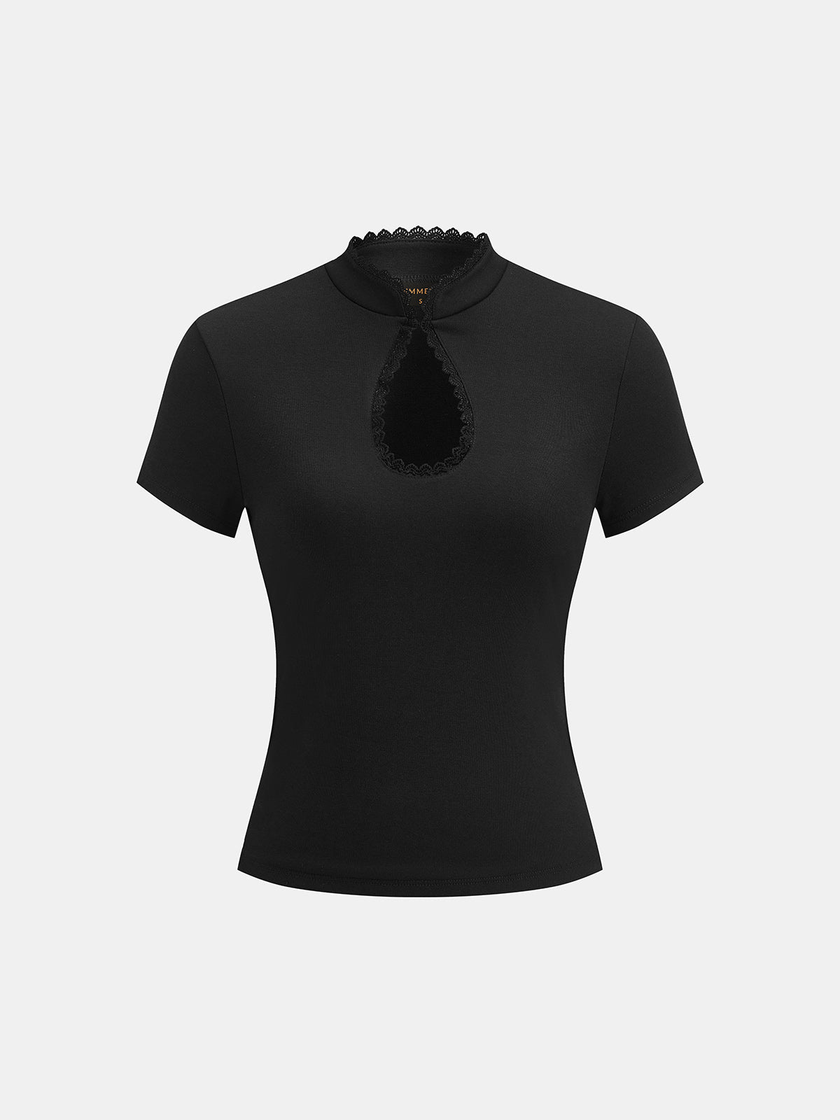 Lace Trim Keyhole Short Sleeve Top