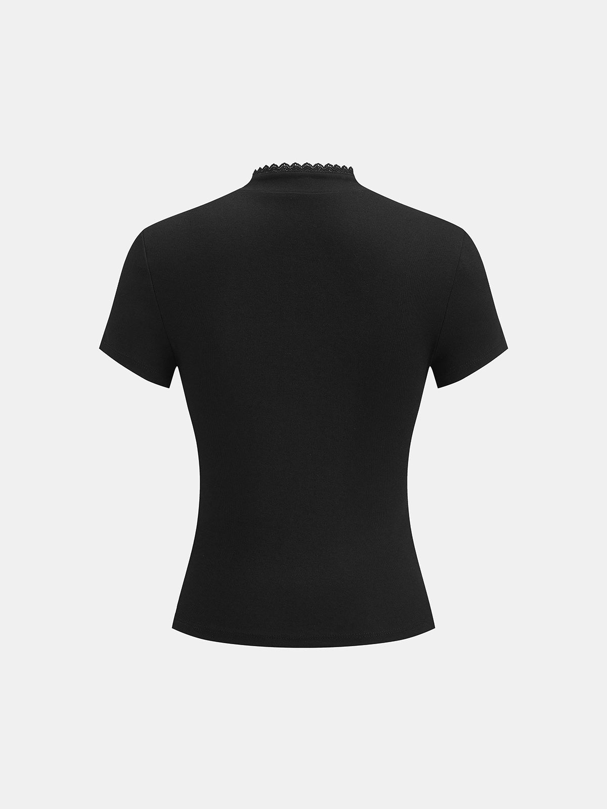 Lace Trim Keyhole Short Sleeve Top