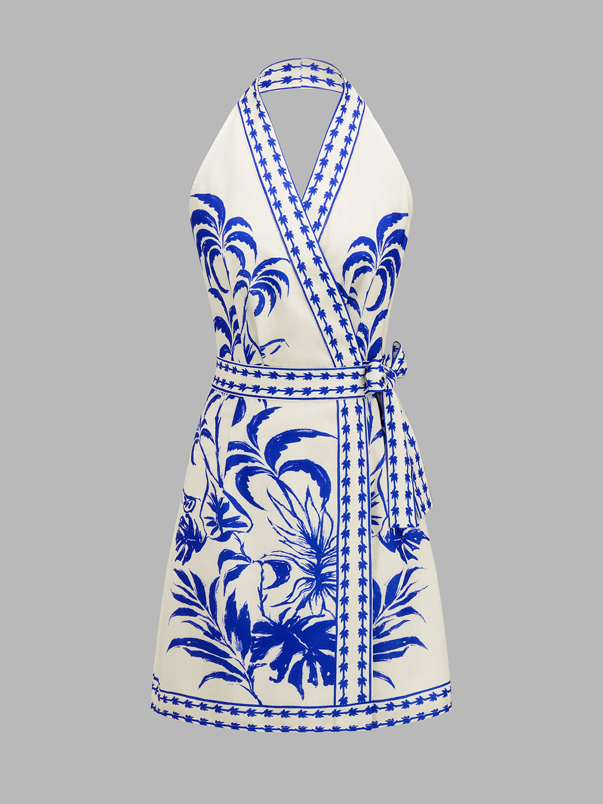 Botanical Print Halter Wrap Dress