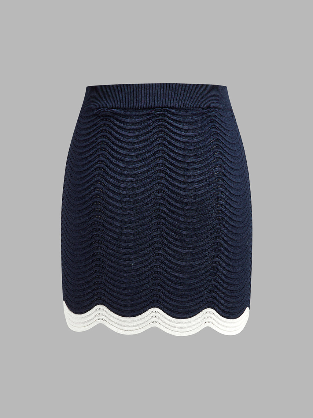 Contrast Trim Wavy Knit Two Piece Skirt Set