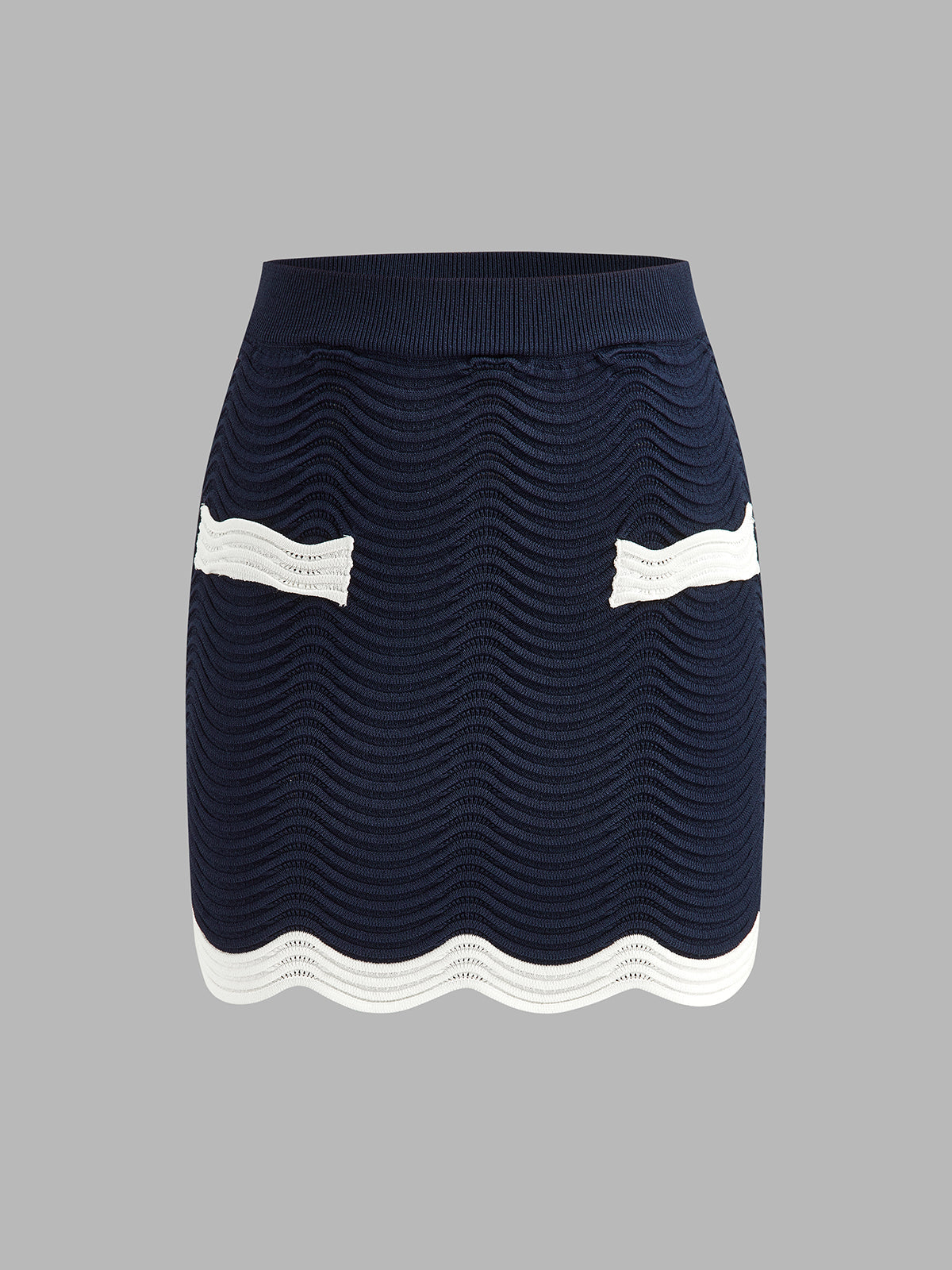 Contrast Trim Wavy Knit Two Piece Skirt Set