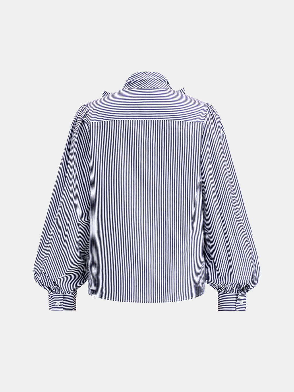 Striped Bow Balloon Sleeve Cotton Shirt