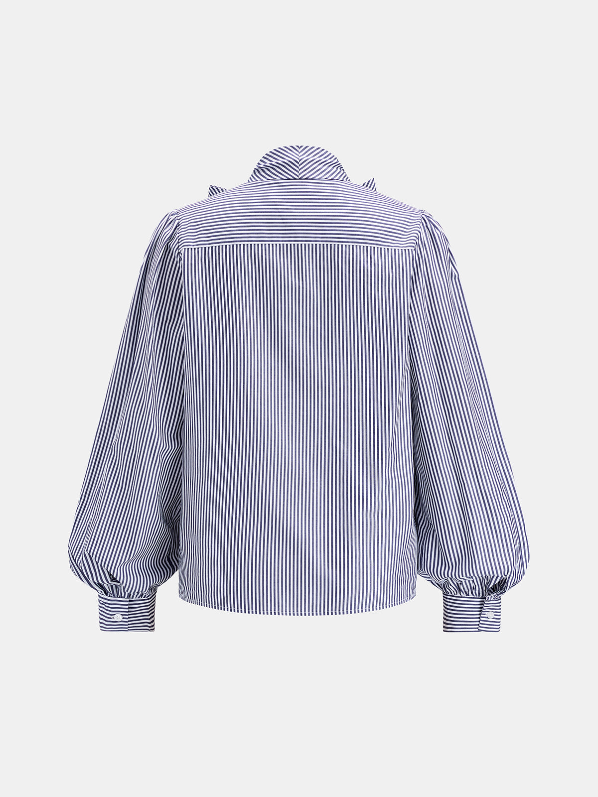 Striped Bow Balloon Sleeve Cotton Shirt