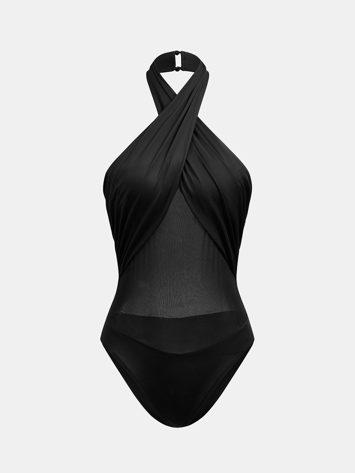 Cross Halter Mesh Panel Bodysuit