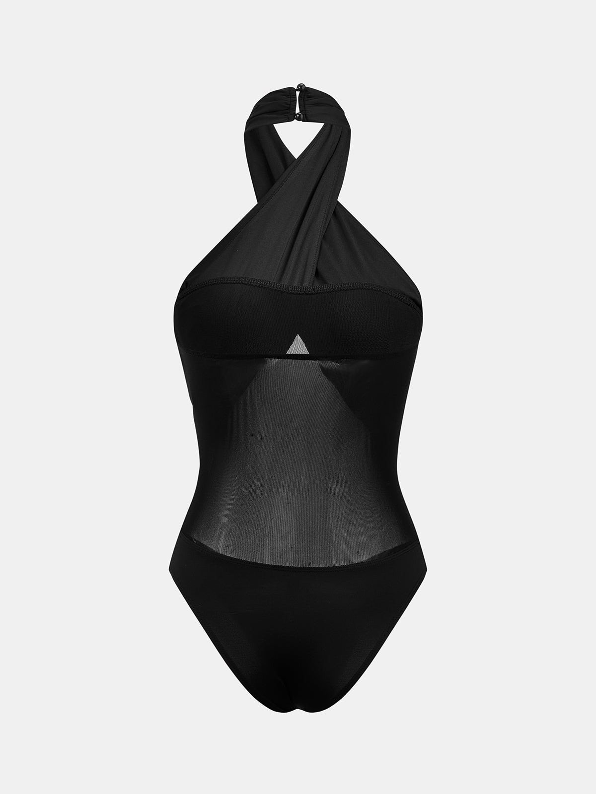 Cross Halter Mesh Panel Bodysuit
